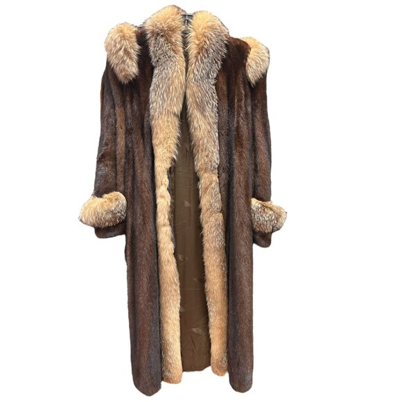 Luxurious Women's Full-Length Mink Fur Coat with Fox Fur Detailing - Picture 2 of 4